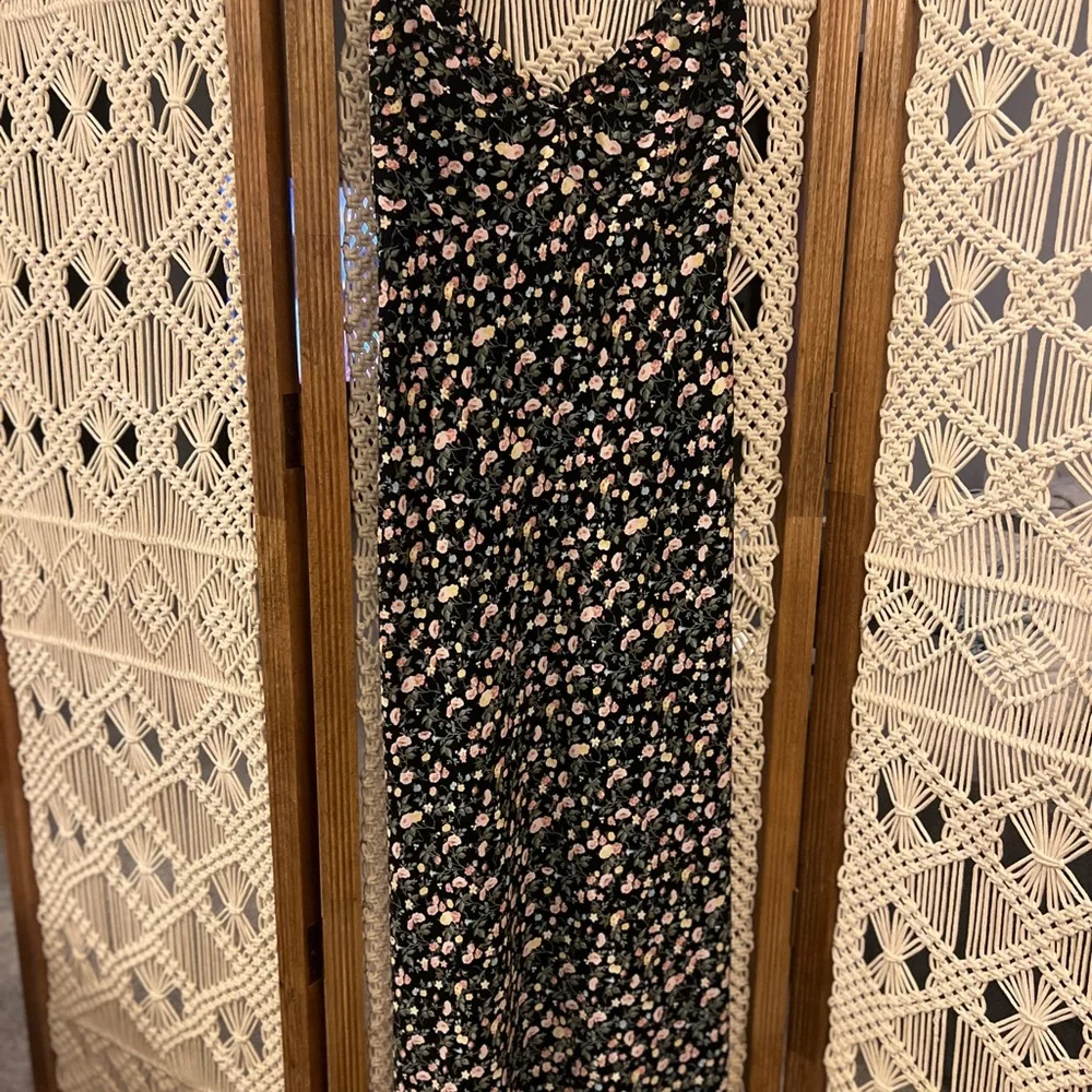 Abercrombie Fitch Black Floral Maxi Dress with Adjustable Tie Back Straps